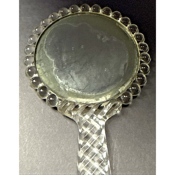 Antique Pressed Glass Hand Mirror Bubble Clear Abstract Magnifying Vanity - Picture 5 of 12
